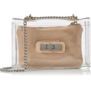 Steve Madden Transparent Crossbody with Nude Accent Pouch Silver Chain